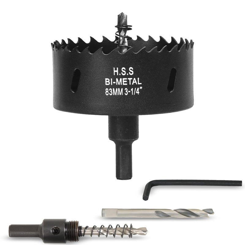 VIKITON 3-1/4 Inch Hole Saw with Arbor for Wood Metal Plastic, 3.25 in Bimetal Hole Cutter, Fast Chip Removal, Smooth Flat Drilling Edge, Lightweight & Portable (Black) - Image 1